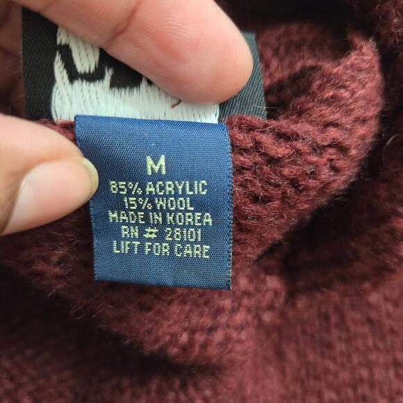 Rave Womens Vintage Y2K Knit Tie-Front Cardigan M Wool-Blend Long Sweater Maroon - Picture 7 of 10